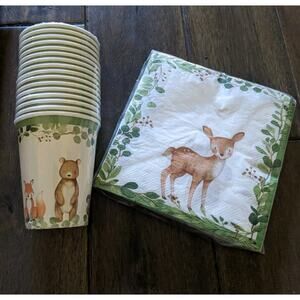 Kate Aspen Woodland Animals Baby Shower Birthday Cups Napkins Lot Set